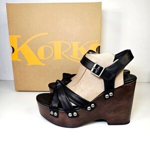Kork-Ease Black Leather Platform Sandals